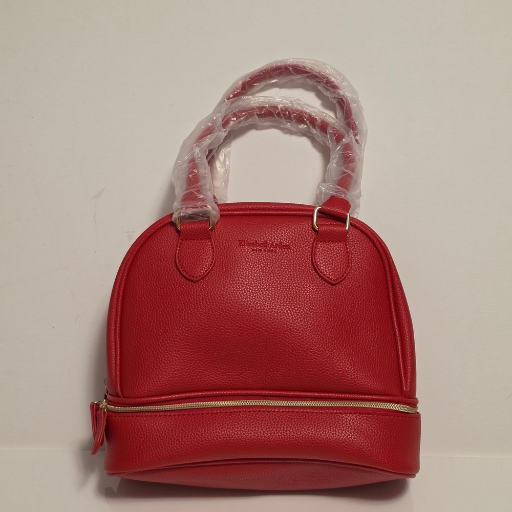 Elizabeth Arden Red Pebbled Faux Leather Dome Satchel Travel Vanity Bag OS
